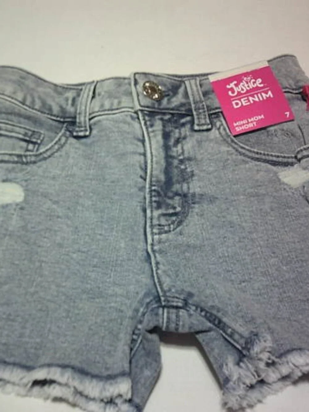 NEW JUSTICE GIRLS SIZE 7 DENIM JEAN CUTOFF DESTROYED LIGHT WASH SHORTS SCHOOL 👸